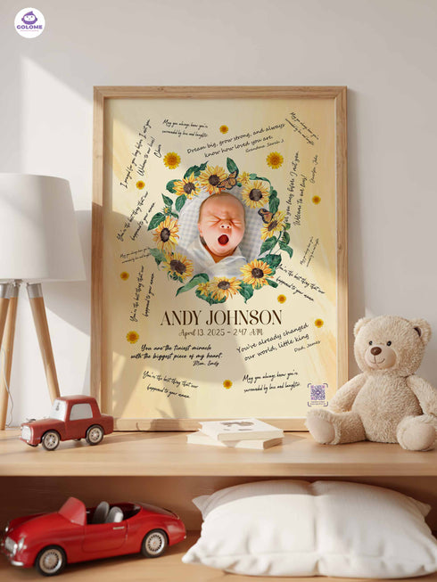 Personalized Wishes for Baby Poster – Custom Photo & Text – Baby Shower Guestbook Keepsake with Bible Verse